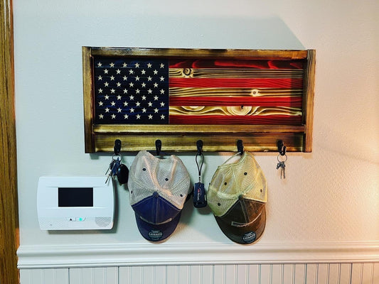 The Natural American Flag Hat/Key Rack, USA Coat Rack