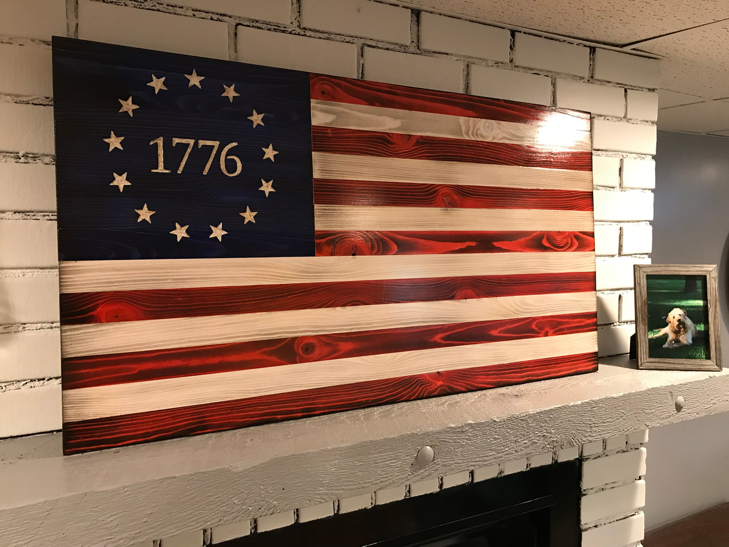 Betsy Ross 1776 The Original American Wooden Charred Flag Red, White and Blue