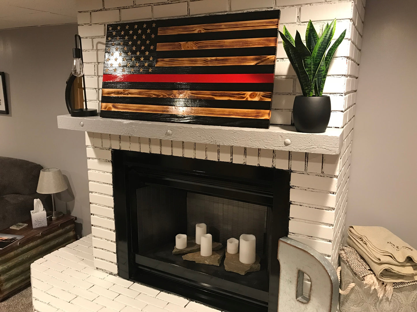 Thin Red Line Charred Wooden Flag, Rustic Thin Red Line, Red Lives Matter, Retired Firefighter, Firefighter Gift