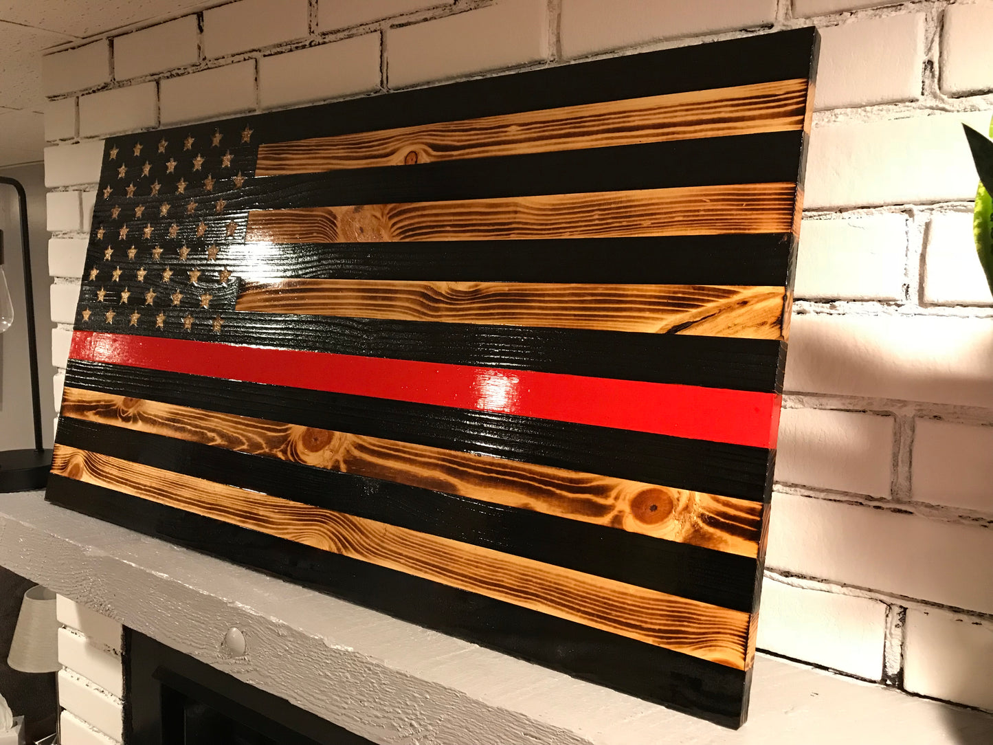 Thin Red Line Charred Wooden Flag, Rustic Thin Red Line, Red Lives Matter, Retired Firefighter, Firefighter Gift