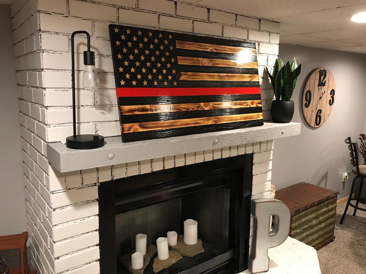Thin Red Line Charred Wooden Flag, Rustic Thin Red Line, Red Lives Matter, Retired Firefighter, Firefighter Gift