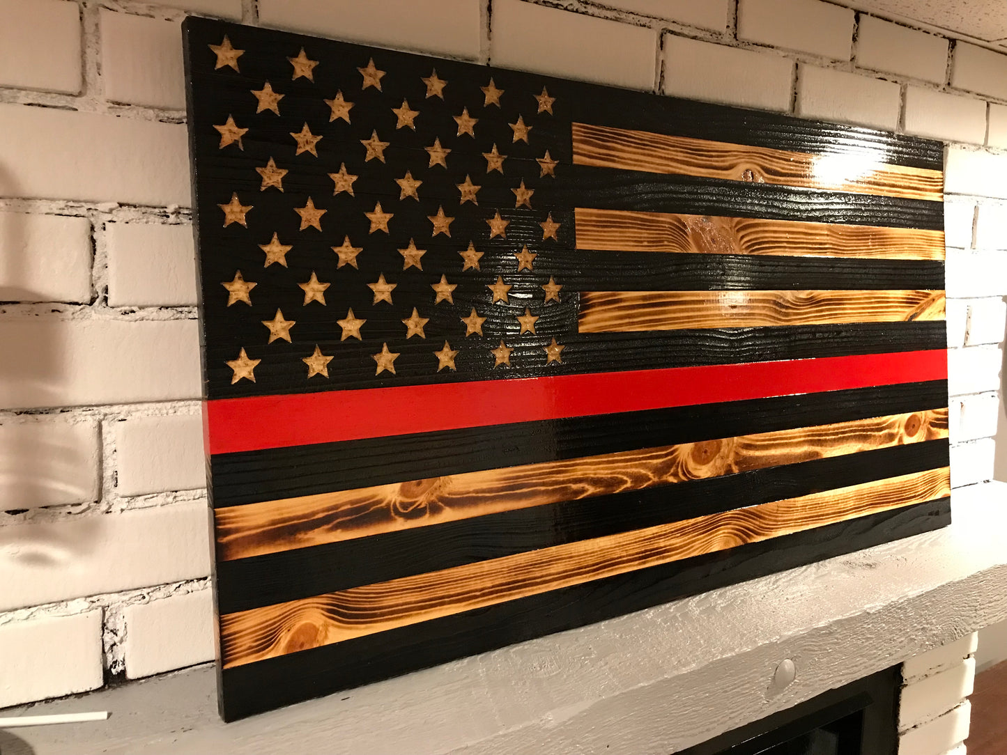 Thin Red Line Charred Wooden Flag, Rustic Thin Red Line, Red Lives Matter, Retired Firefighter, Firefighter Gift