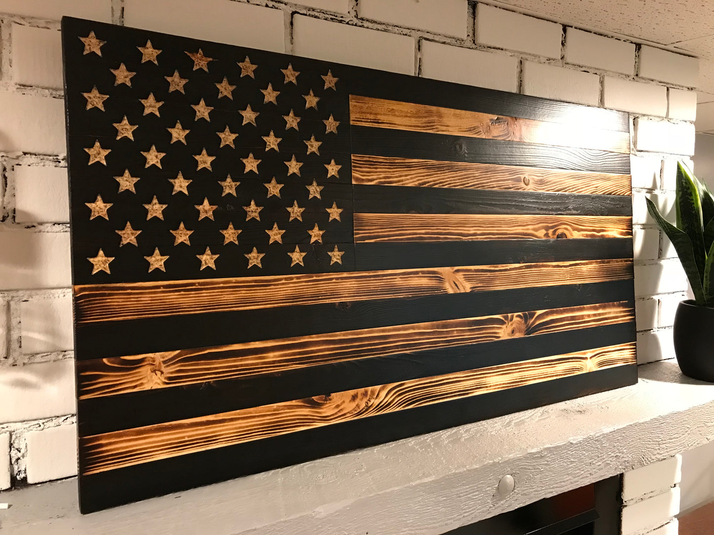 Rustic Char American Wooden Flag Charred Black Stripes
