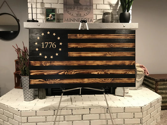 Betsy Ross 1776 The Rustic Charred Black Stripe Flag