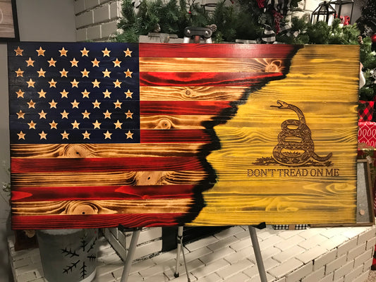 The Rustic Gadsden Charred Yellow, Wooden Gadsden Flag