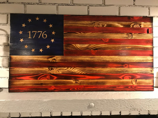 Betsy Ross 1776 The Natural American Wooden Charred Flag