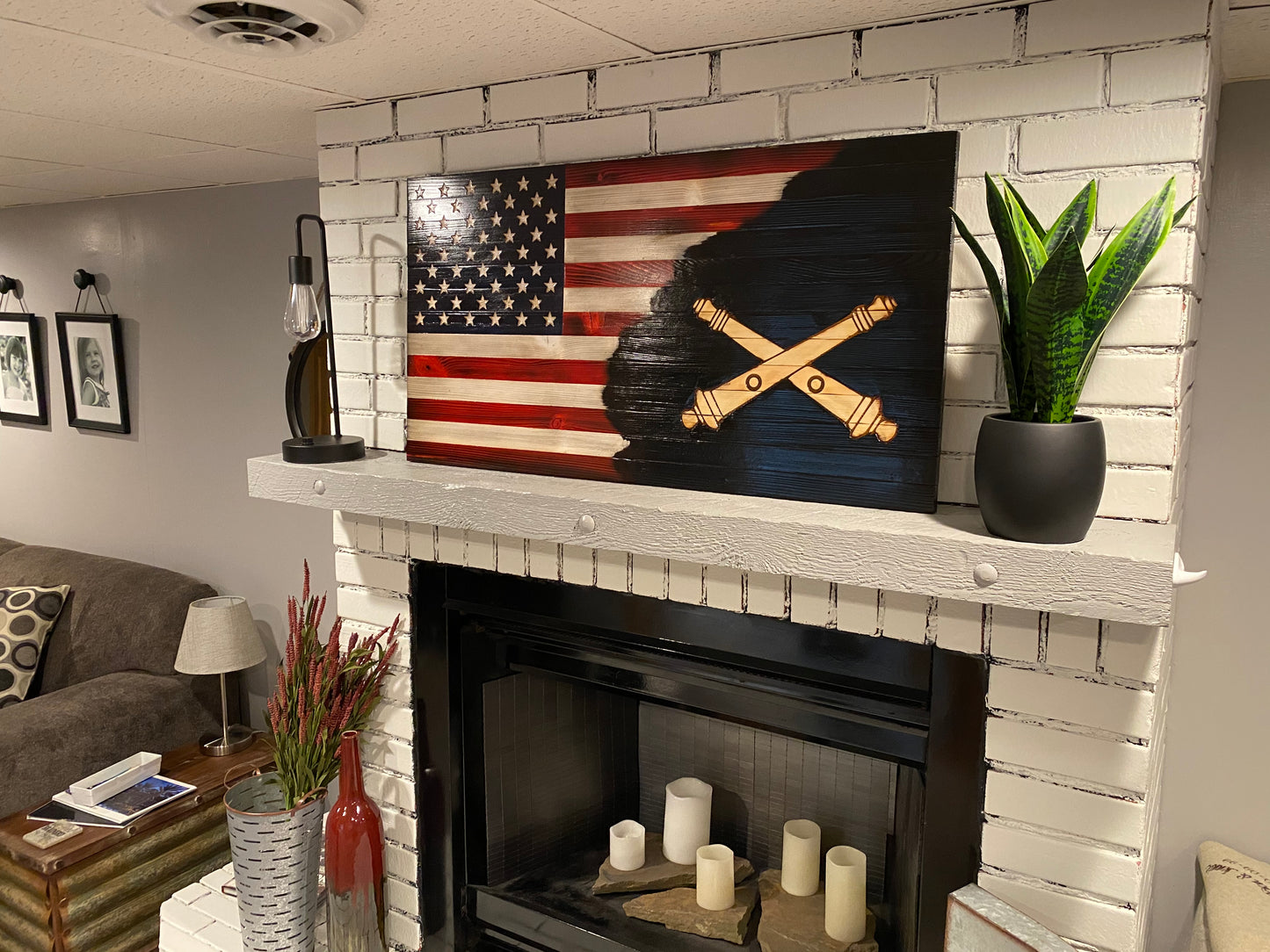 Charred Artillery American Wooden Flag, Red, White and Blue Rustic