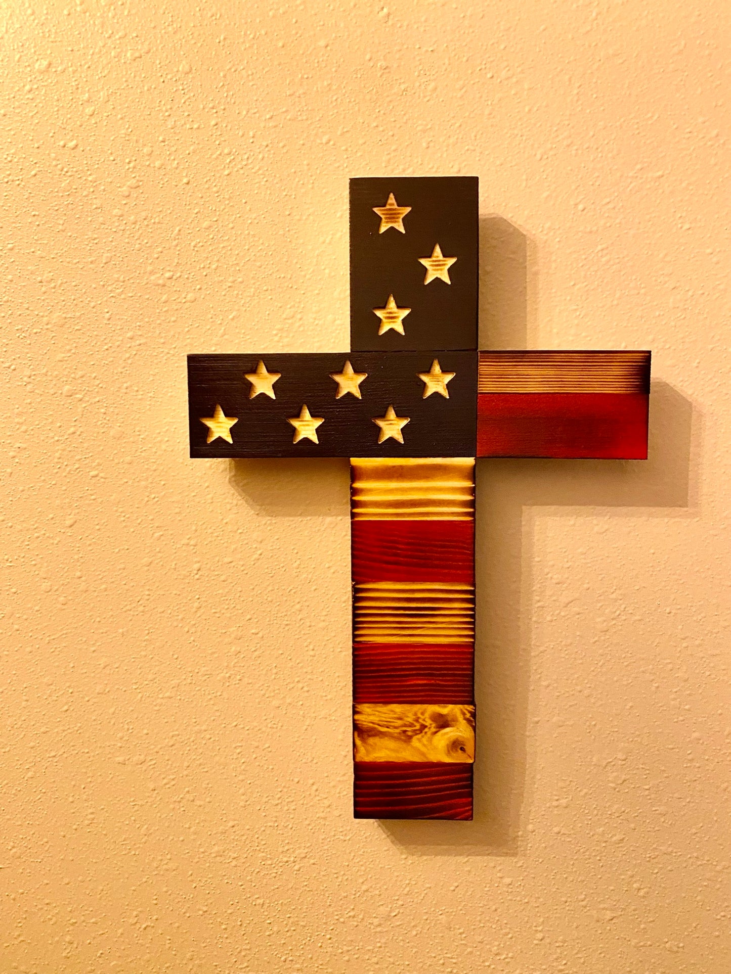 Wooden American Flag Cross Natural
