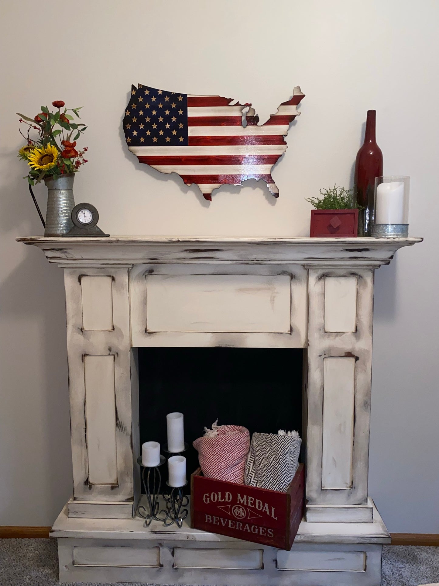 The Original Red, White and Blue Wooden Continental Rustic USA flag