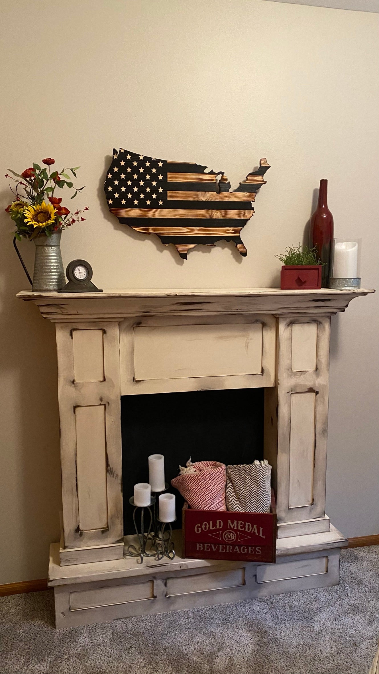 Rustic American Wooden Flag Charred Black Stripes Continental Rustic USA flag
