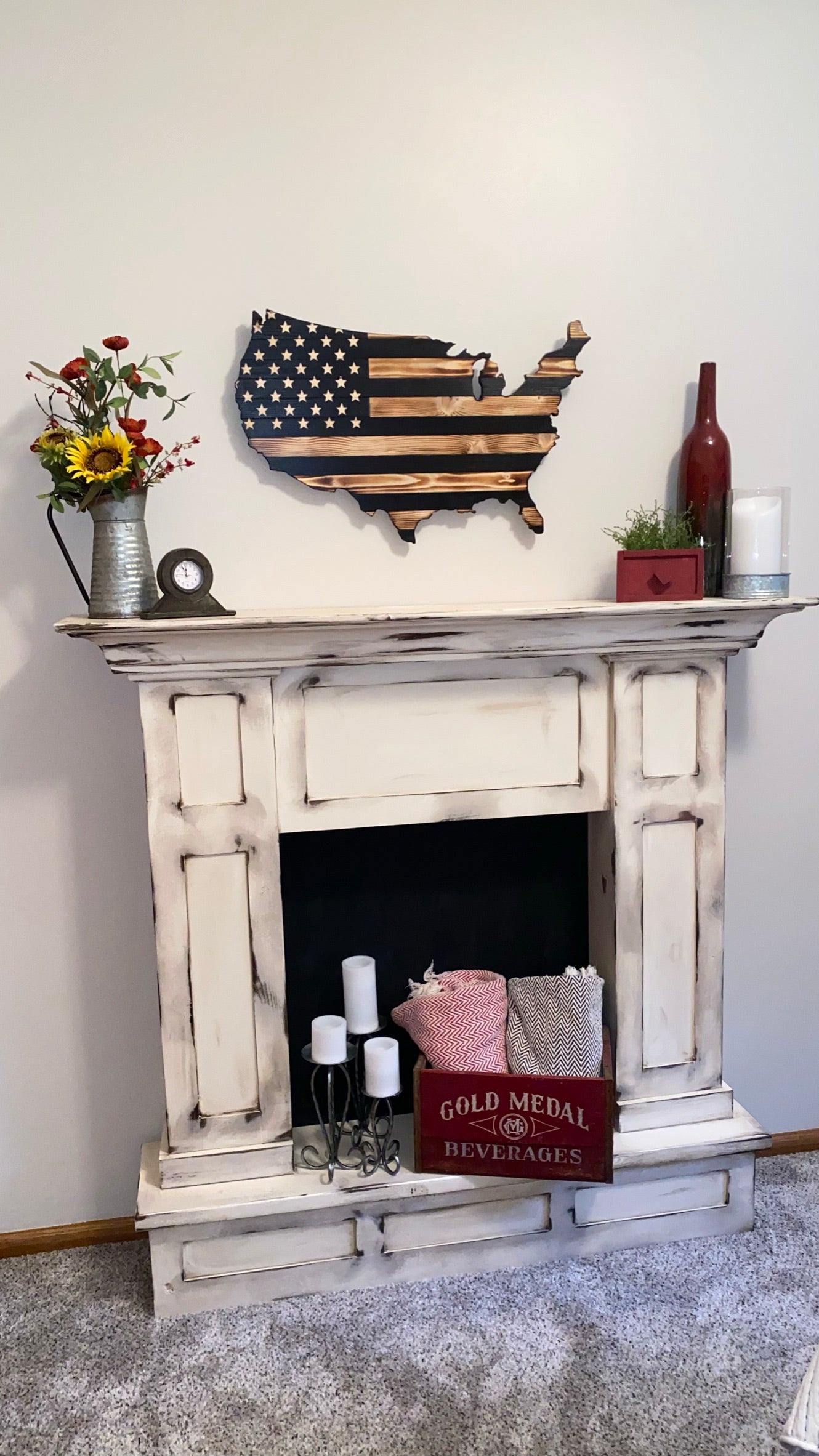 Rustic American Wooden Flag Charred Black Stripes Continental Rustic USA flag