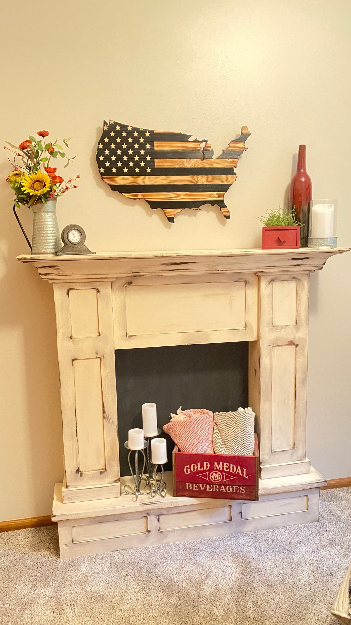 Rustic American Wooden Flag Charred Black Stripes Continental Rustic USA flag