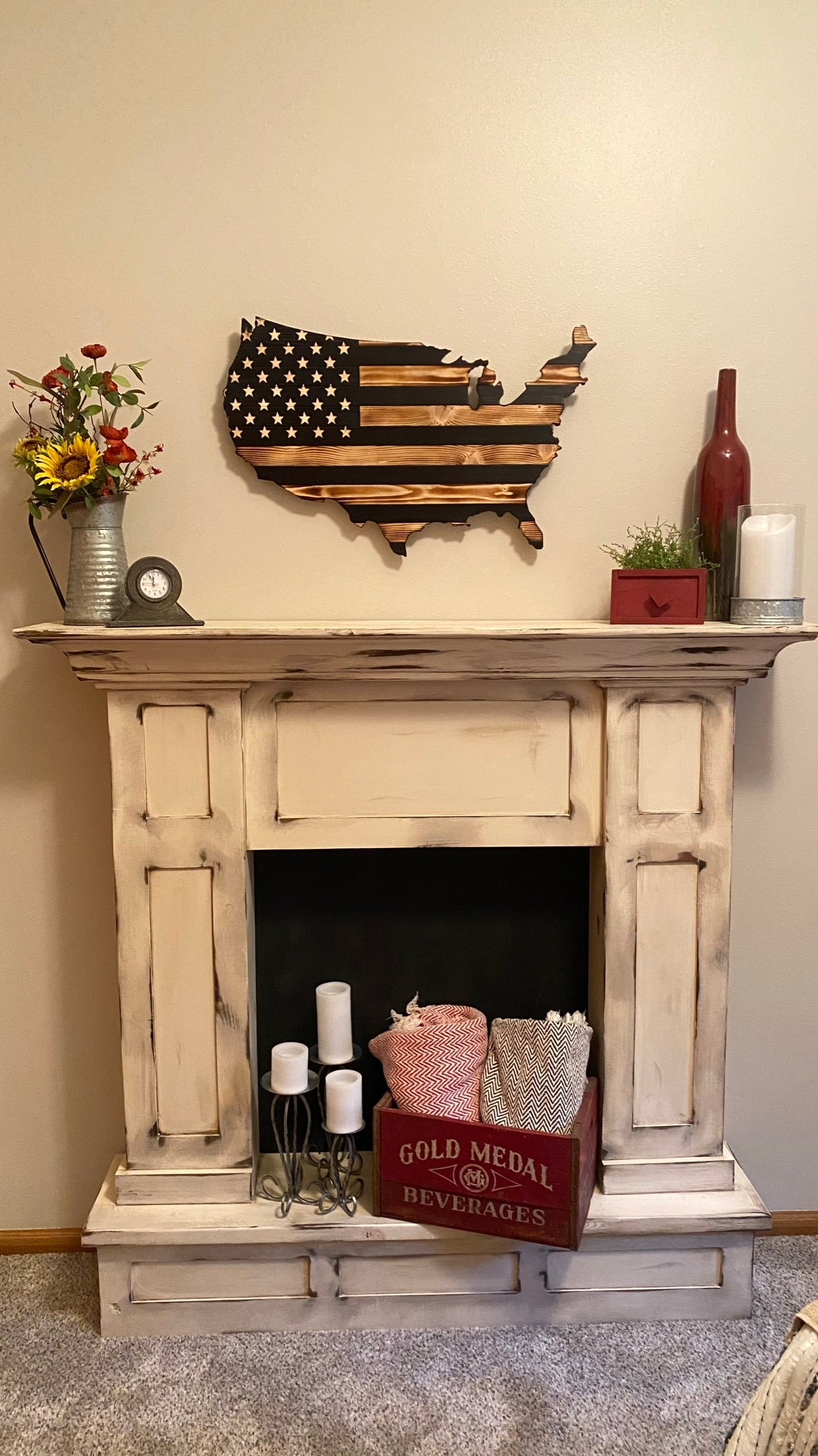Rustic American Wooden Flag Charred Black Stripes Continental Rustic USA flag