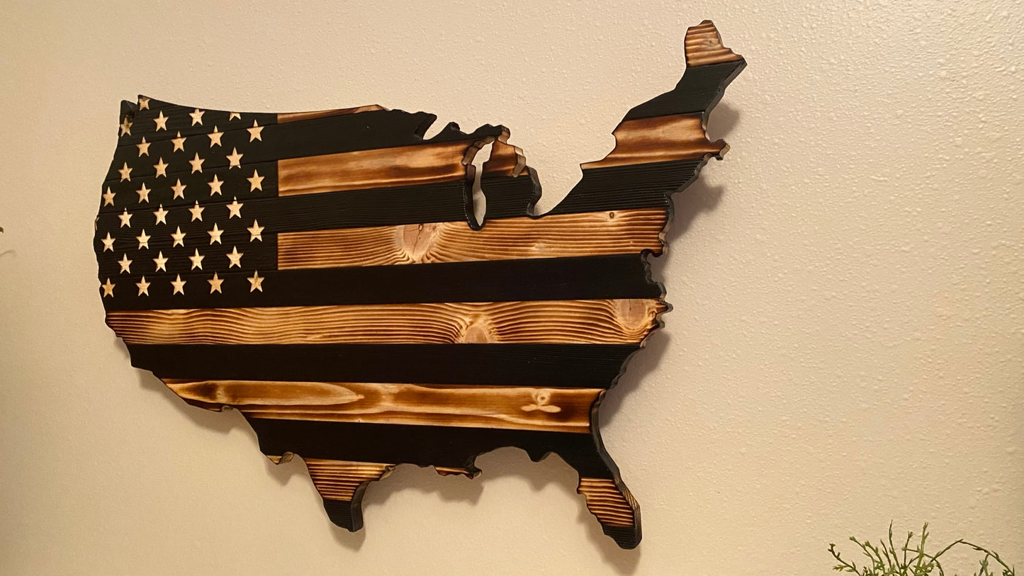 Rustic American Wooden Flag Charred Black Stripes Continental Rustic USA flag