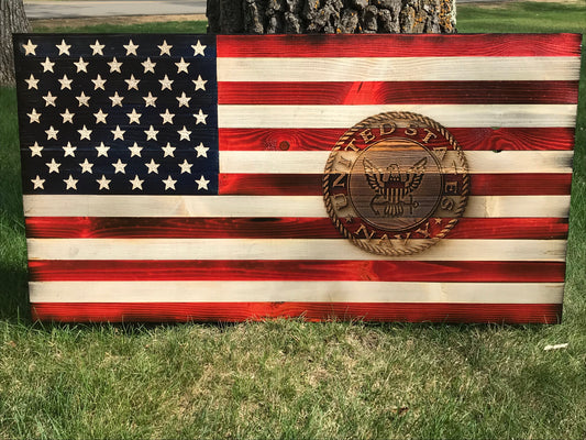 American Wooden Flag Navy Emblem Charred Rustic Decor