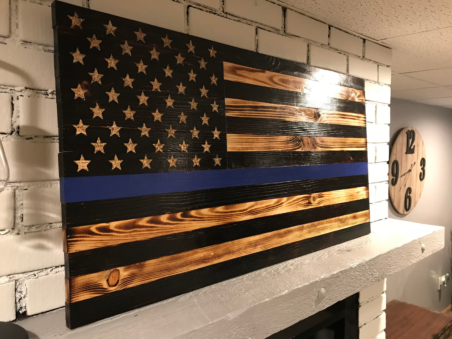 Thin Blue Line American Wooden Flag, Blue Lives Matter, Rustic Police Decor, Police Gift
