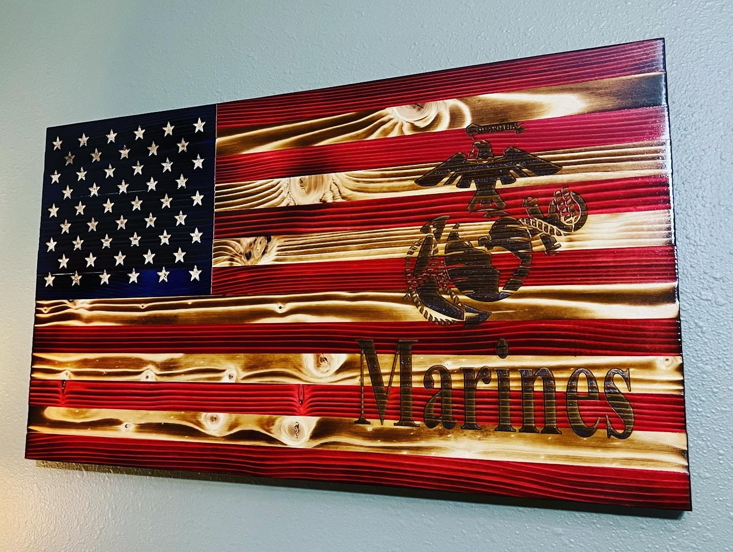 American Wooden Flag Marine Corps Emblem