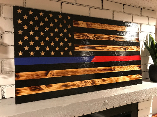 Half Thin Blue Line Half Thin Red Line Concealment Flag - American Flag Gun Case