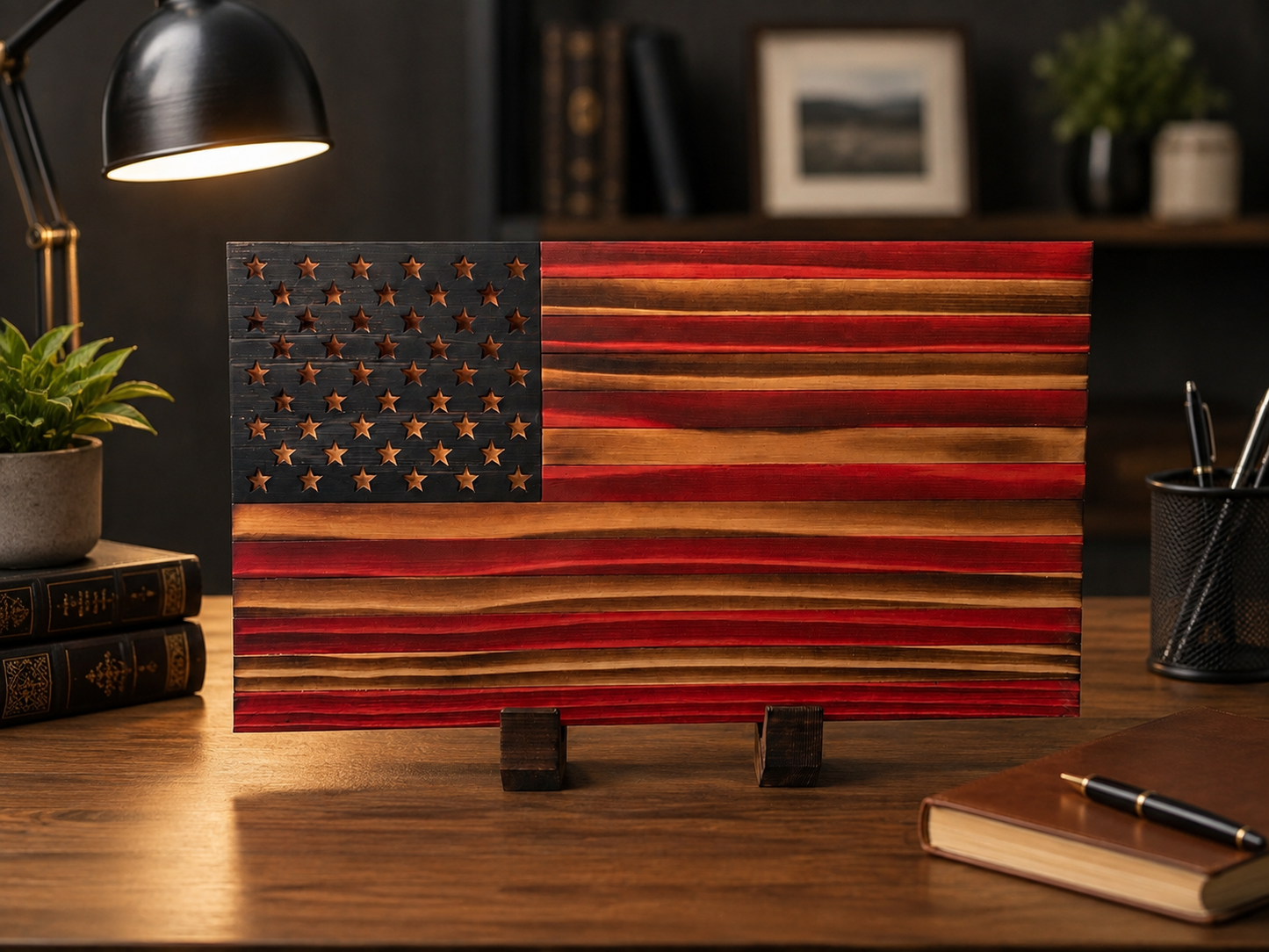 Tabletop Wooden American Flag – Rustic Handcrafted American Flag Decor | Patriotic Home & Office Decor