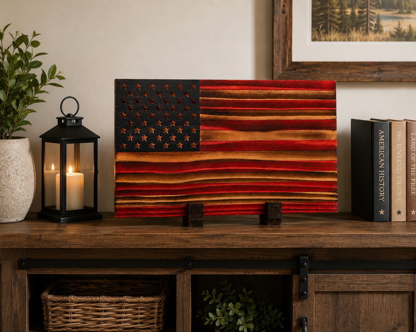 Tabletop Wooden American Flag – Rustic Handcrafted American Flag Decor | Patriotic Home & Office Decor