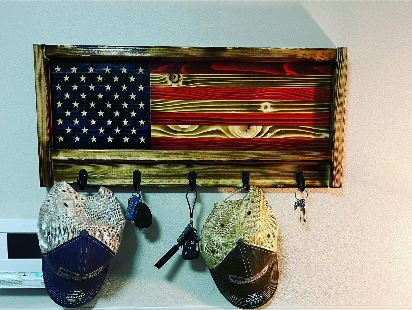 The Natural American Flag Hat/Key Rack, USA Coat Rack