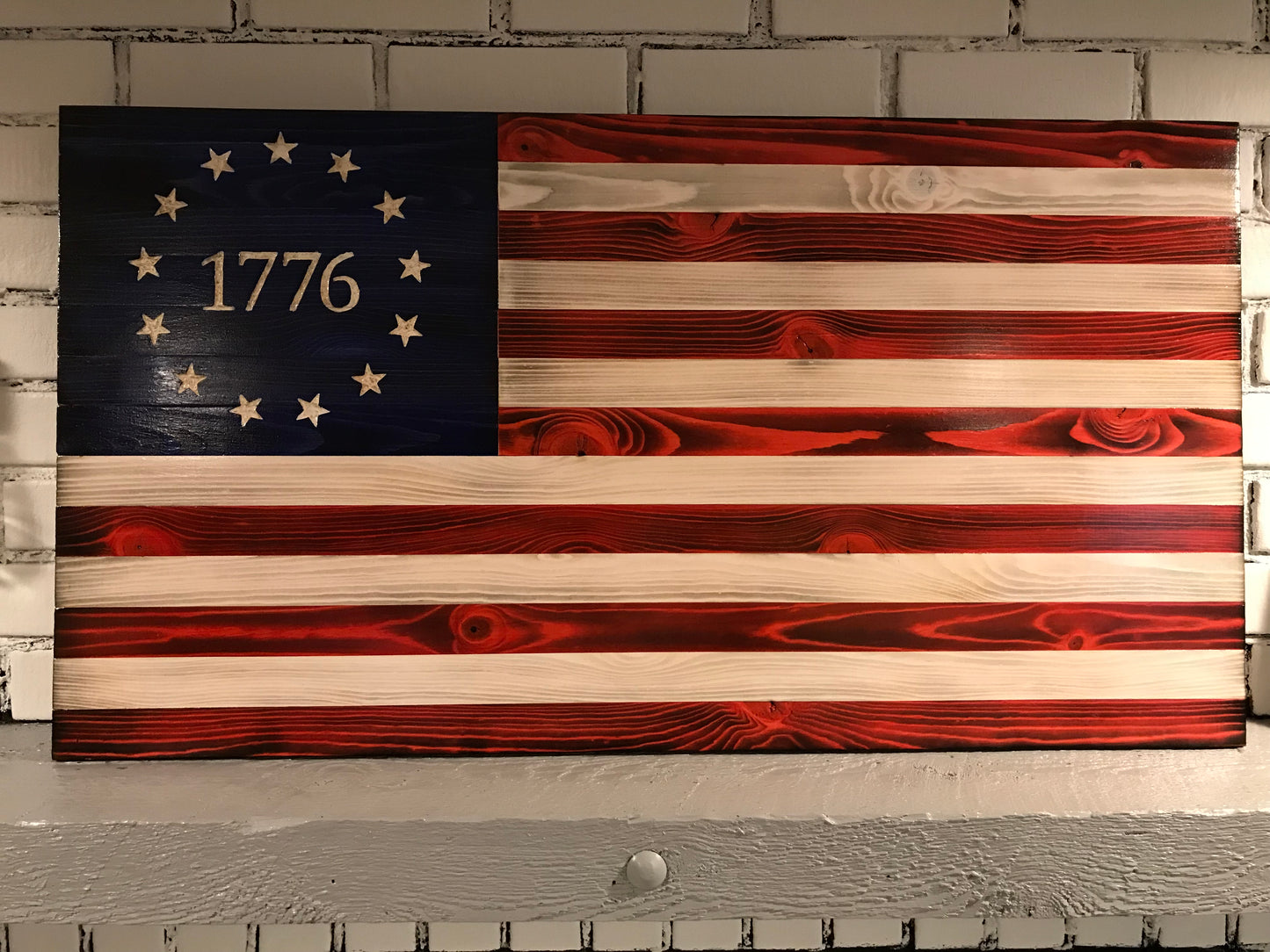 Betsy Ross 1776 The Original American Wooden Charred Flag Red, White and Blue
