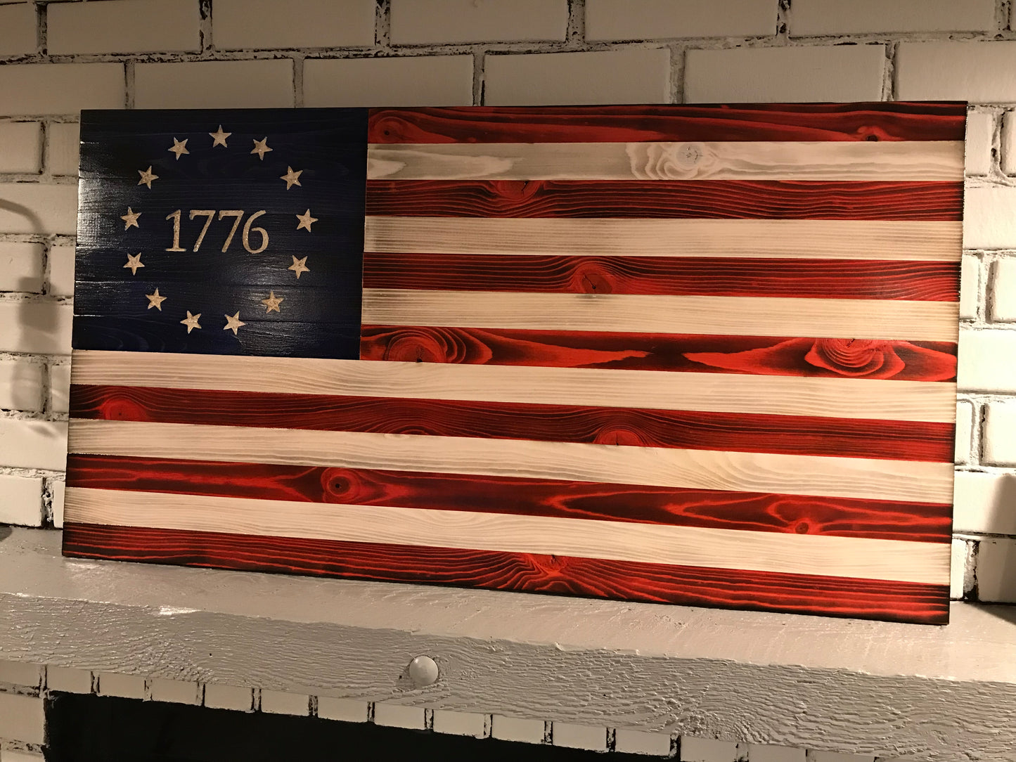 Betsy Ross 1776 The Original American Wooden Charred Flag Red, White and Blue