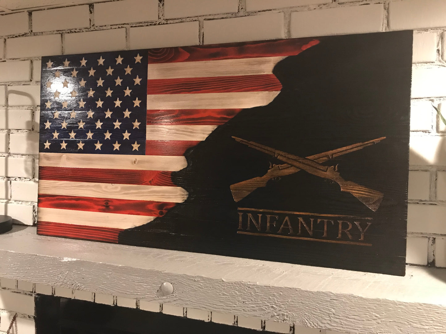 Charred Infantry American Wooden Flag, Red, White and Blue Rustic