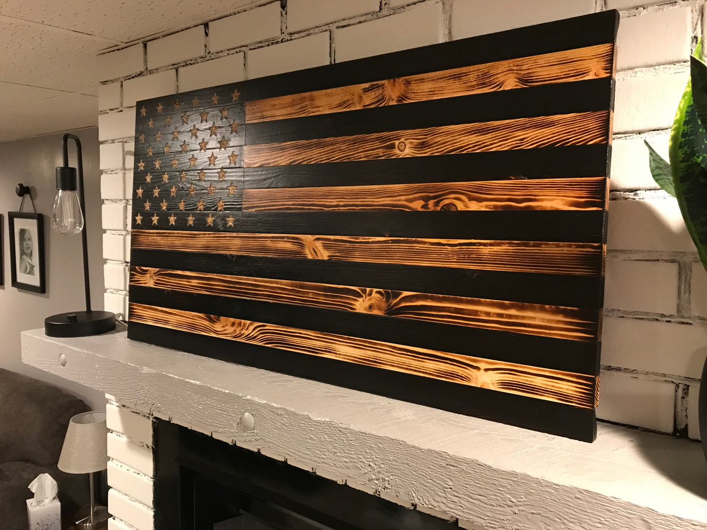 Rustic American Wooden Flag Charred Black Stripes