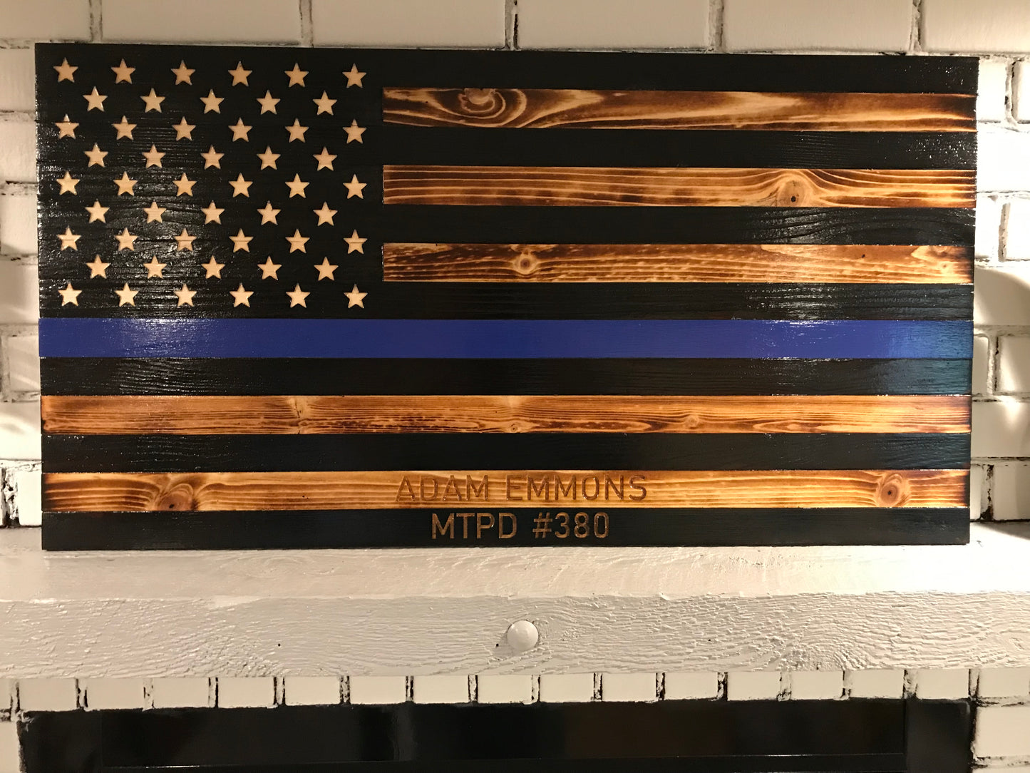 1/2 Thin Blue Line 1/2 Natural Flag with Air Force logo engraved