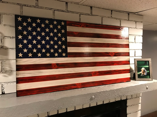 The Original Red, White and Blue Charred American Wooden Flag, Rustic Decor, Handcrafted