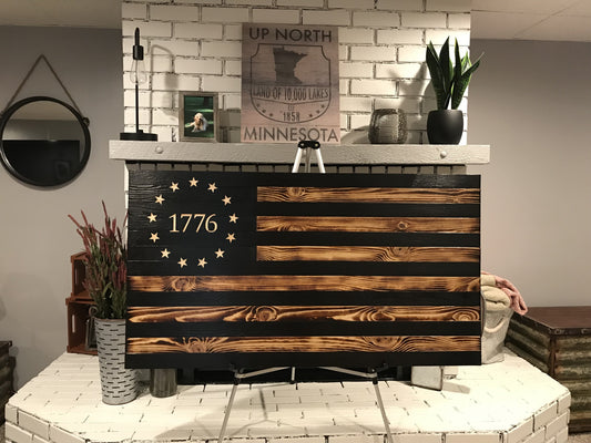 *NEW* The Betsy Ross 1776 Rustic Charred Black Stripes Concealment Flag - American Flag Concealment Case