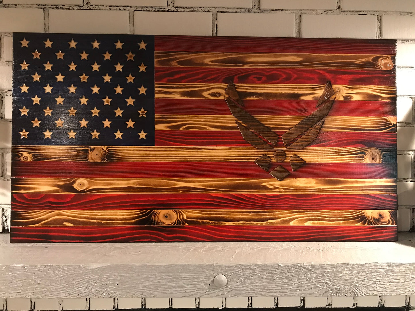 Special American Wooden Flag Air Force Emblem Charred Rustic Decor