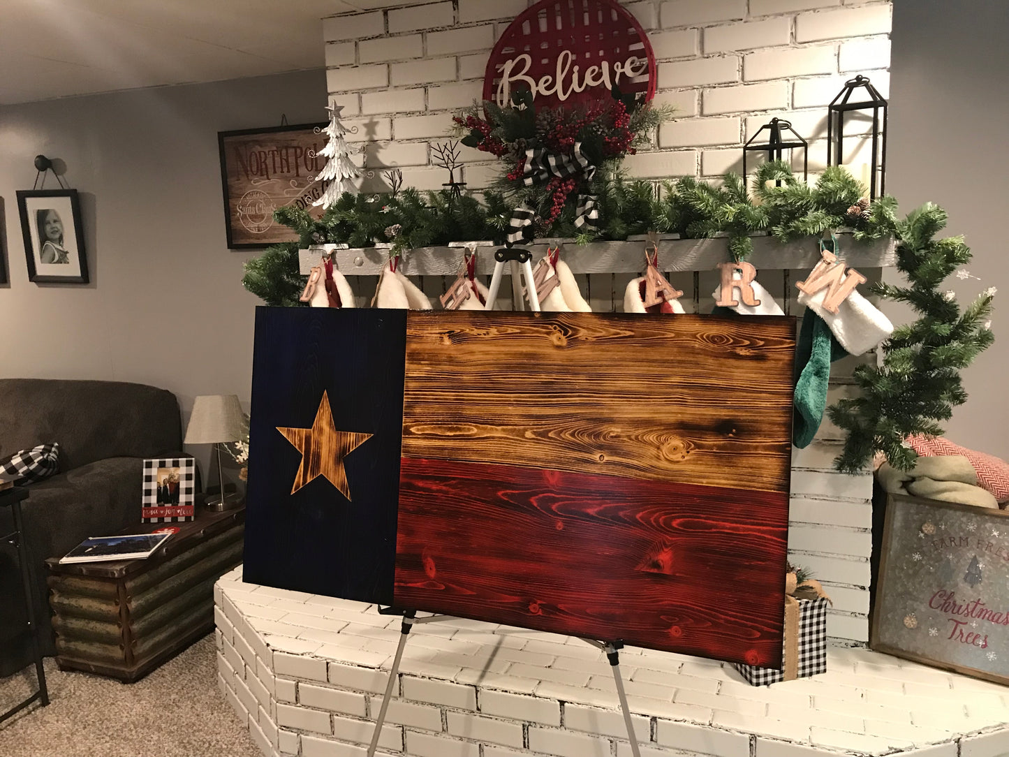 Texas Flag Natural Pine Rustic Charred