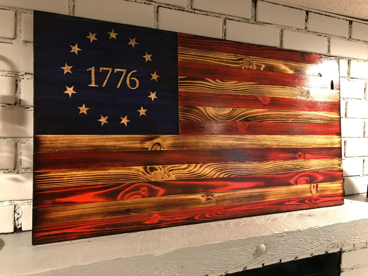 Chelsea's custom Betsy Ross 1776 The Natural American Wooden Flag
