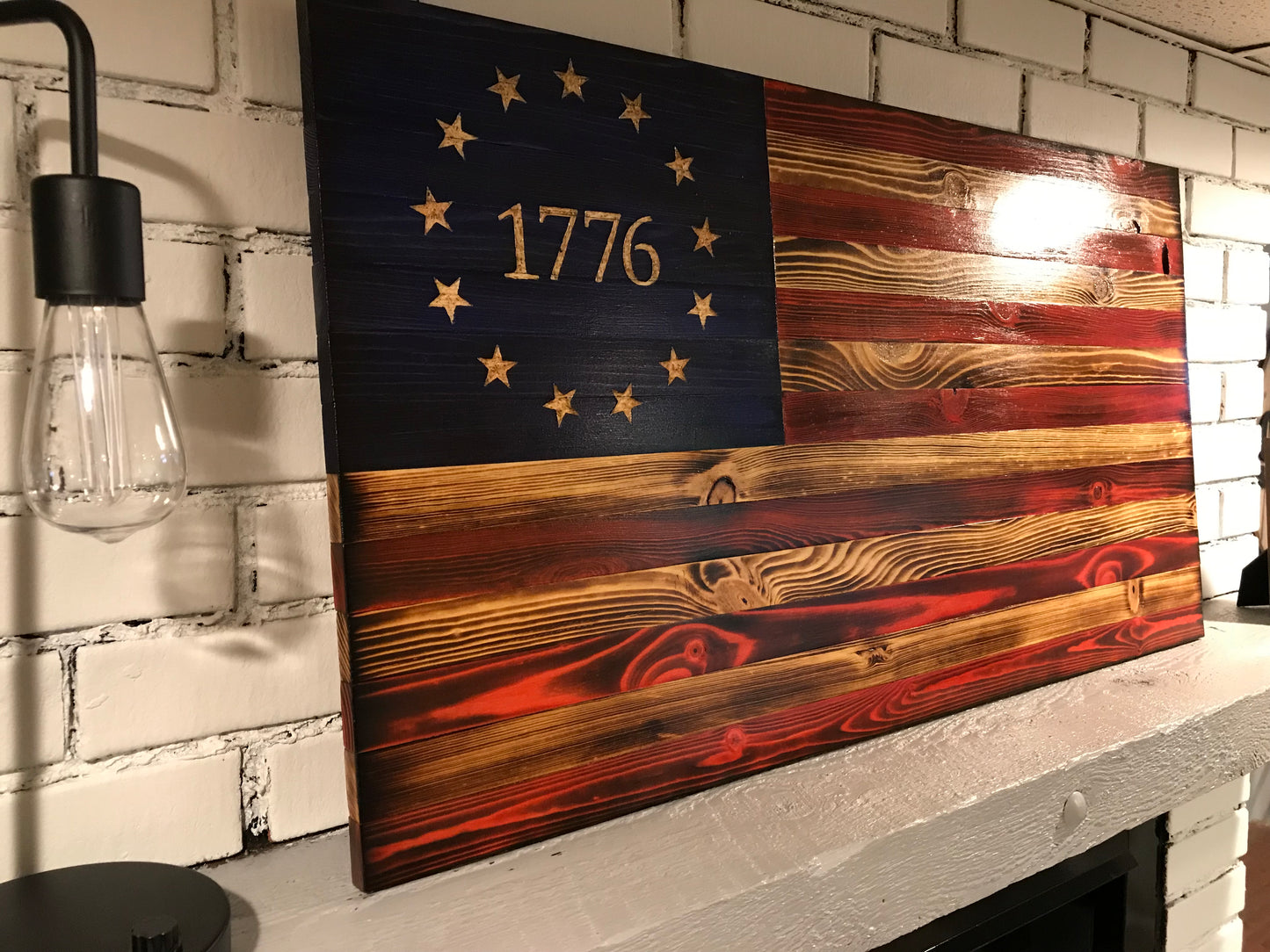 Betsy Ross 1776 The Natural American Wooden Charred Flag