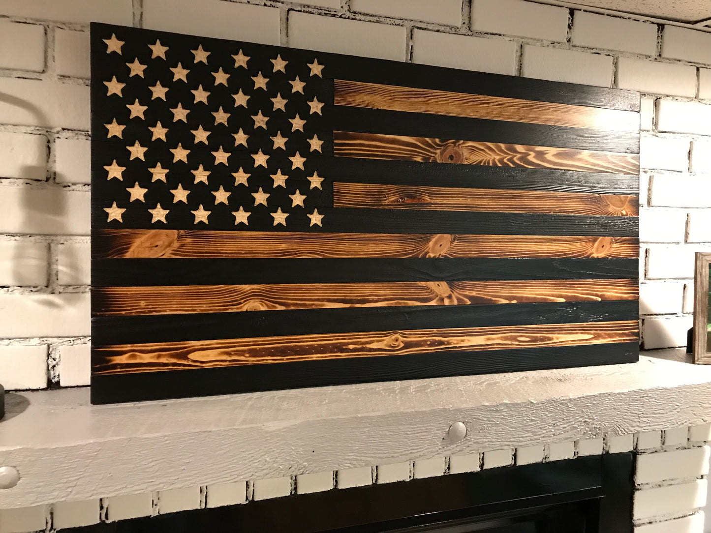 "We the People" The Rustic American Wooden Flag Charred Black Stripes Subdued Flag