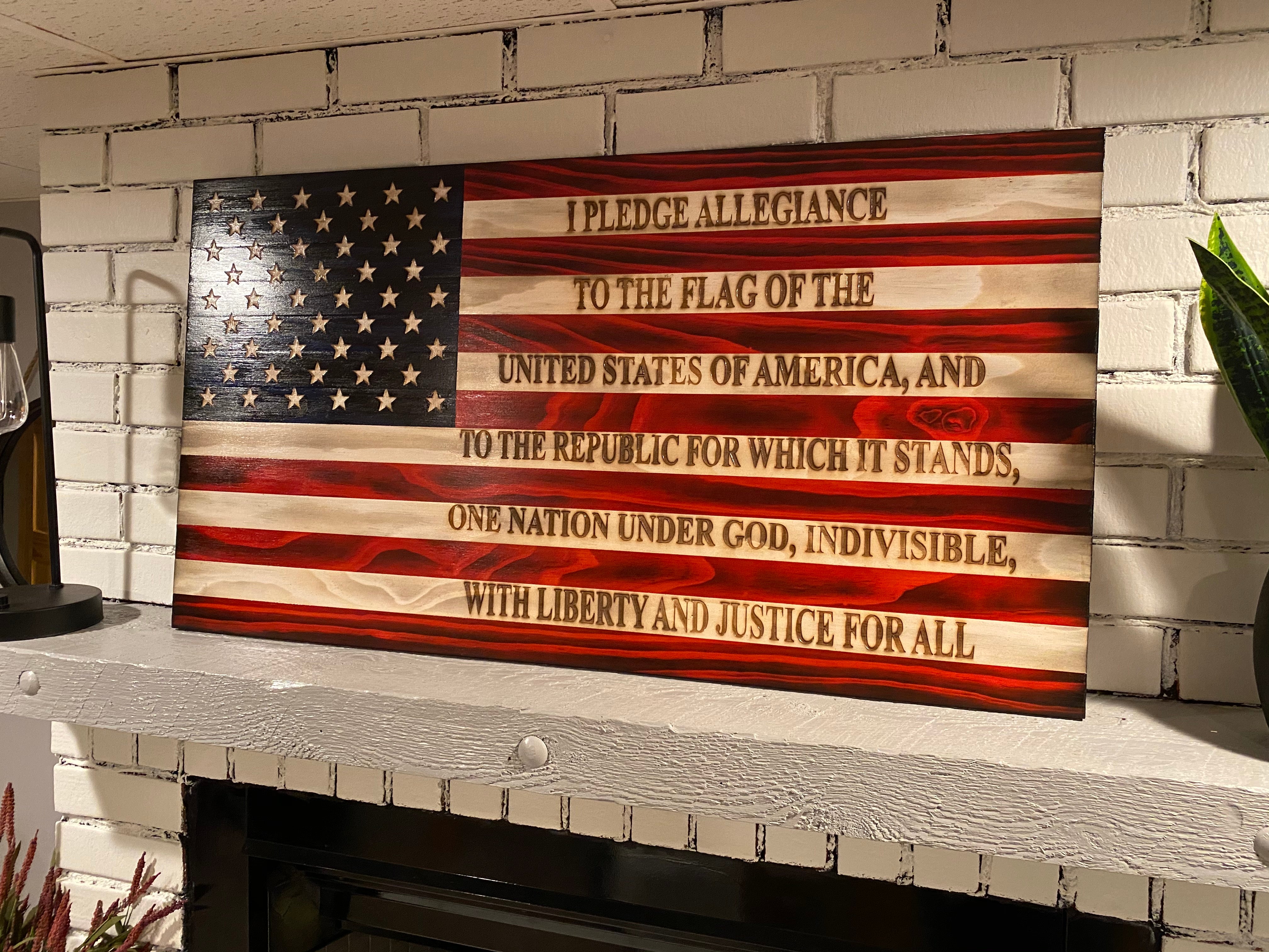 American flag Pledge of allegiance wood top sign laser cut engraved America