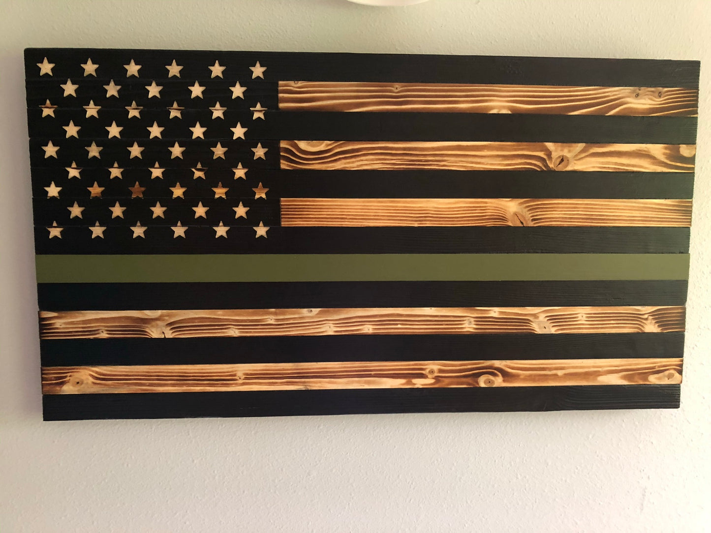 Thin Green Line American Wooden Flag, Military, Rustic Decor