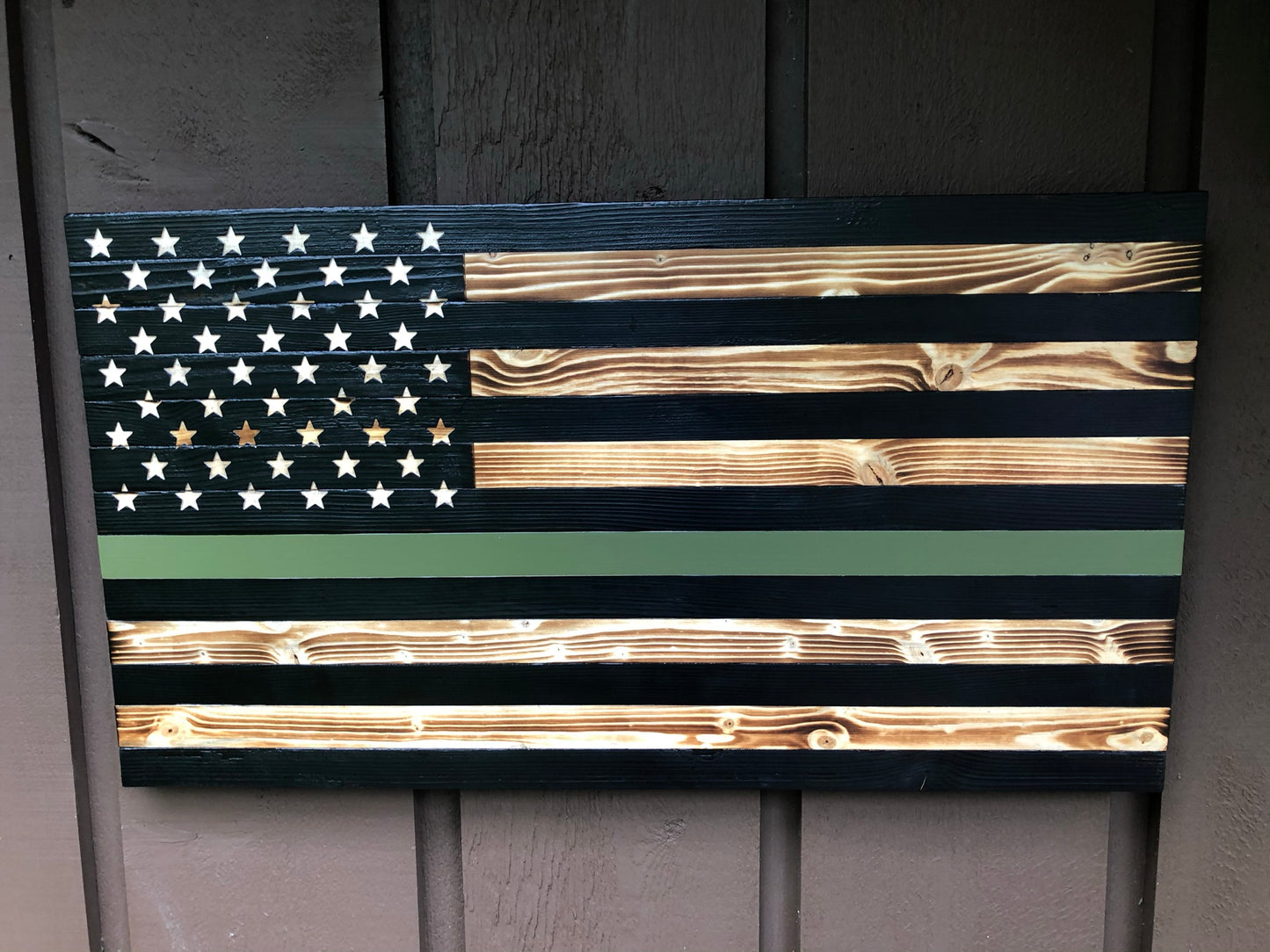 Thin Green Line American Wooden Flag, Military, Rustic Decor