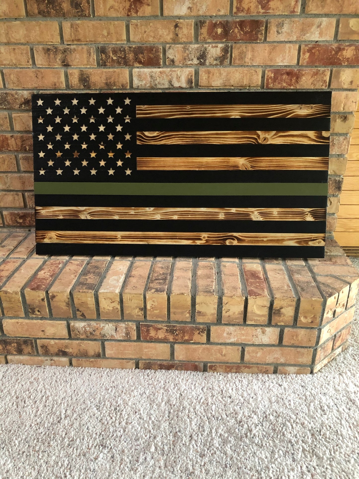 Thin Green Line American Wooden Flag, Military, Rustic Decor