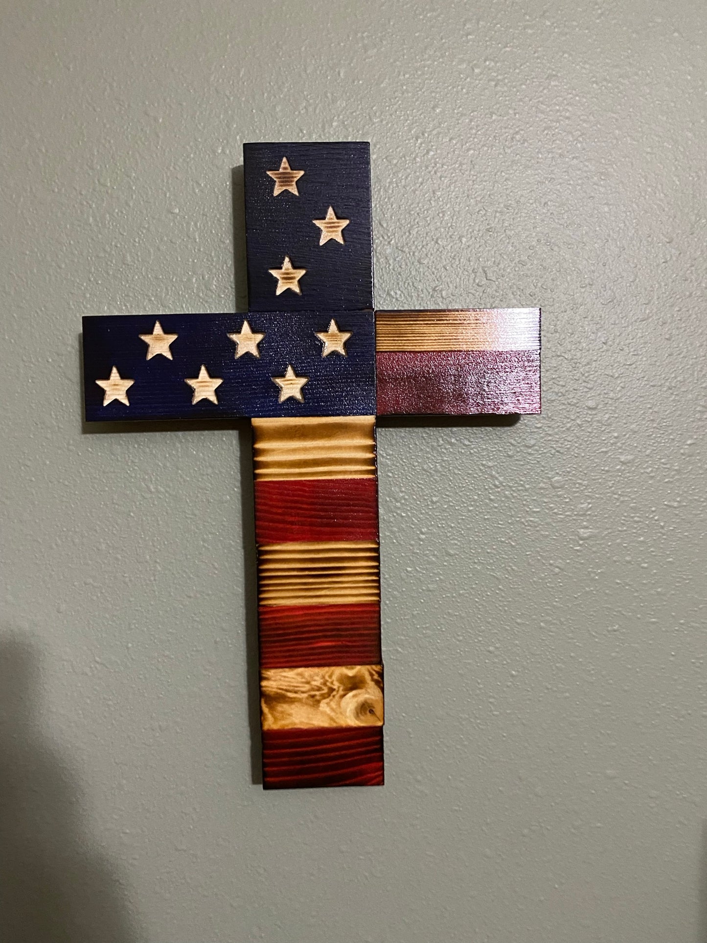 Wooden American Flag Cross Natural