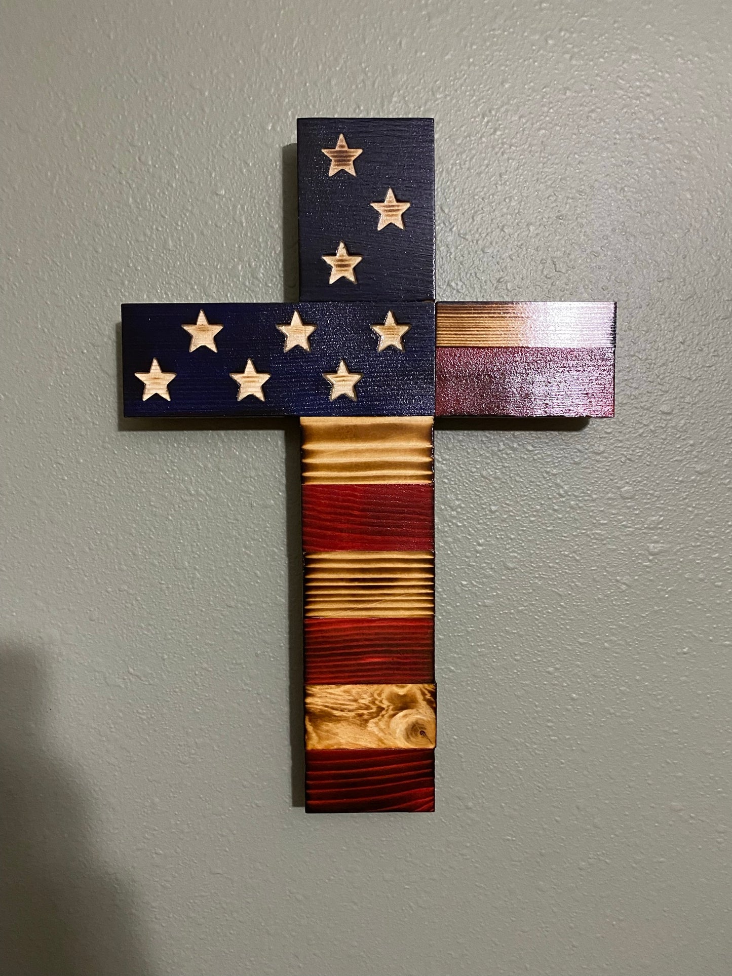 Wooden American Flag Cross Natural