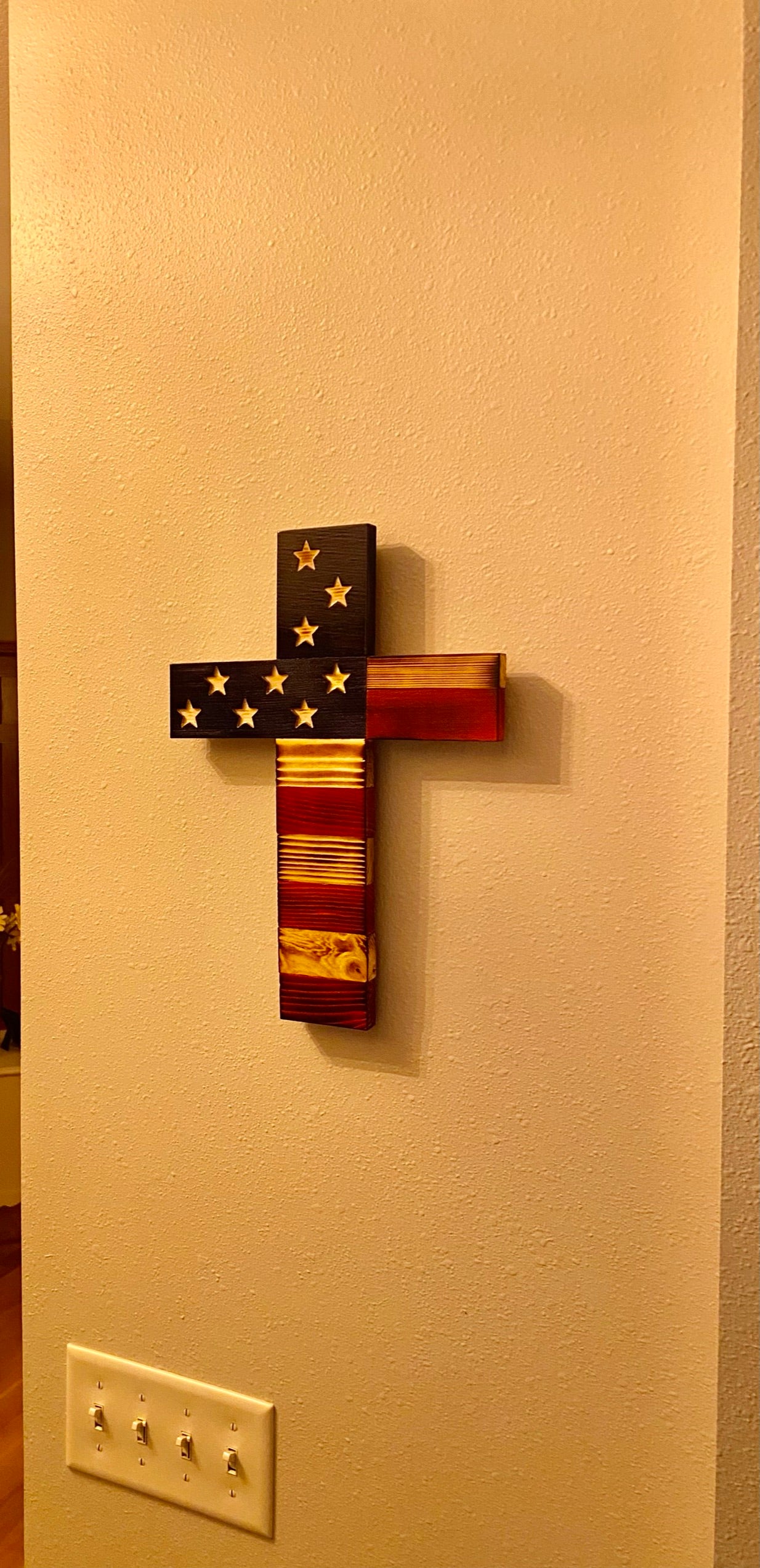 Wooden American Flag Cross Natural