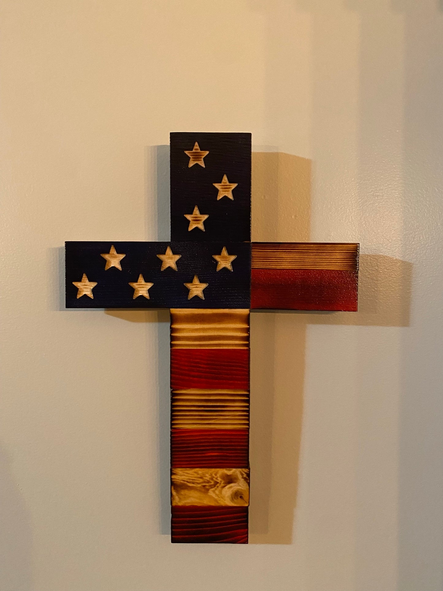 Wooden American Flag Cross Natural