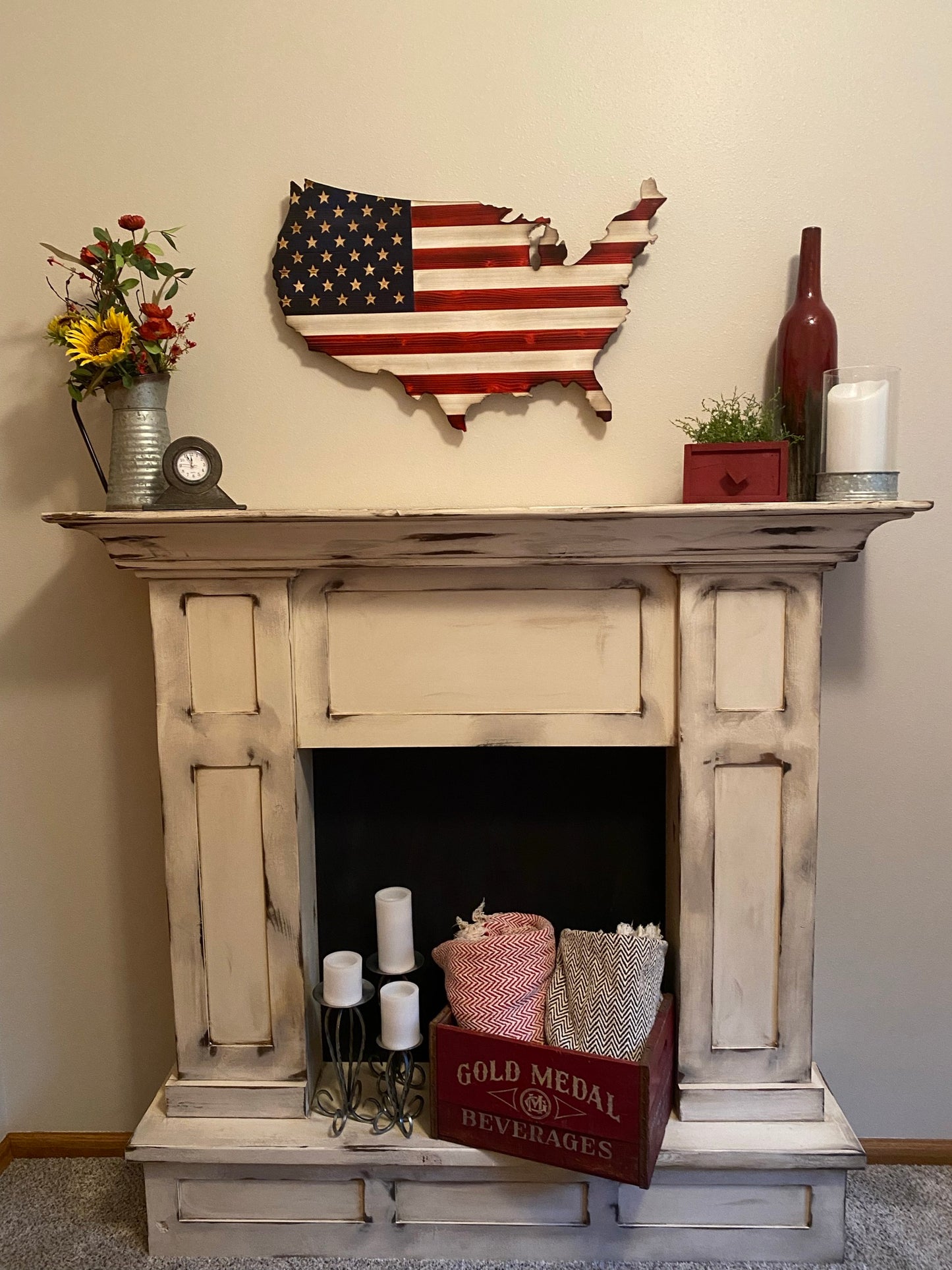 The Original Red, White and Blue Wooden Continental Rustic USA flag