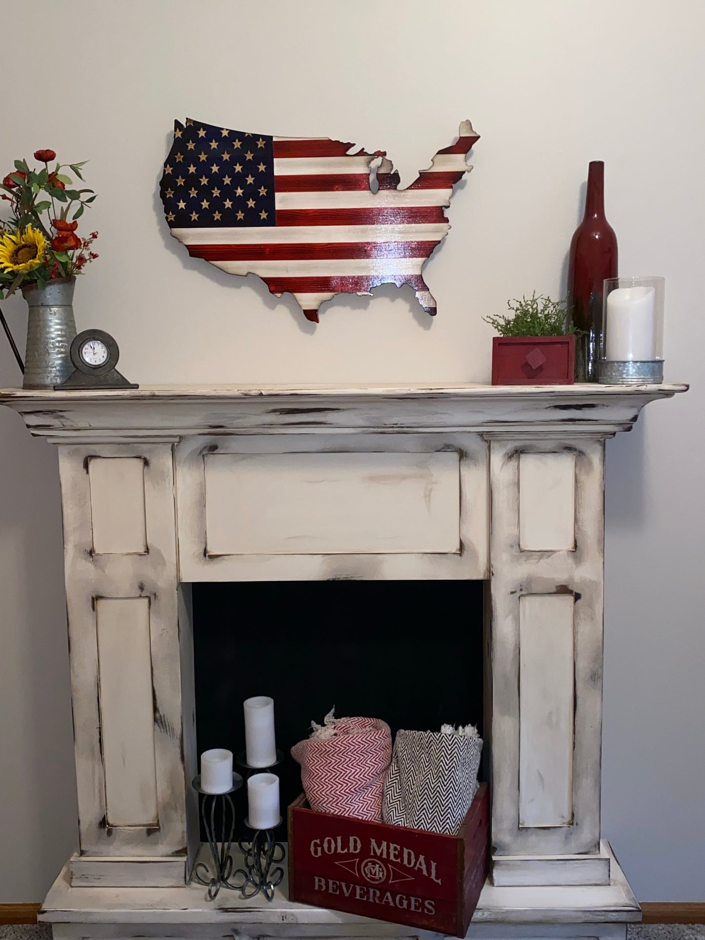 The Original Red, White and Blue Wooden Continental Rustic USA flag