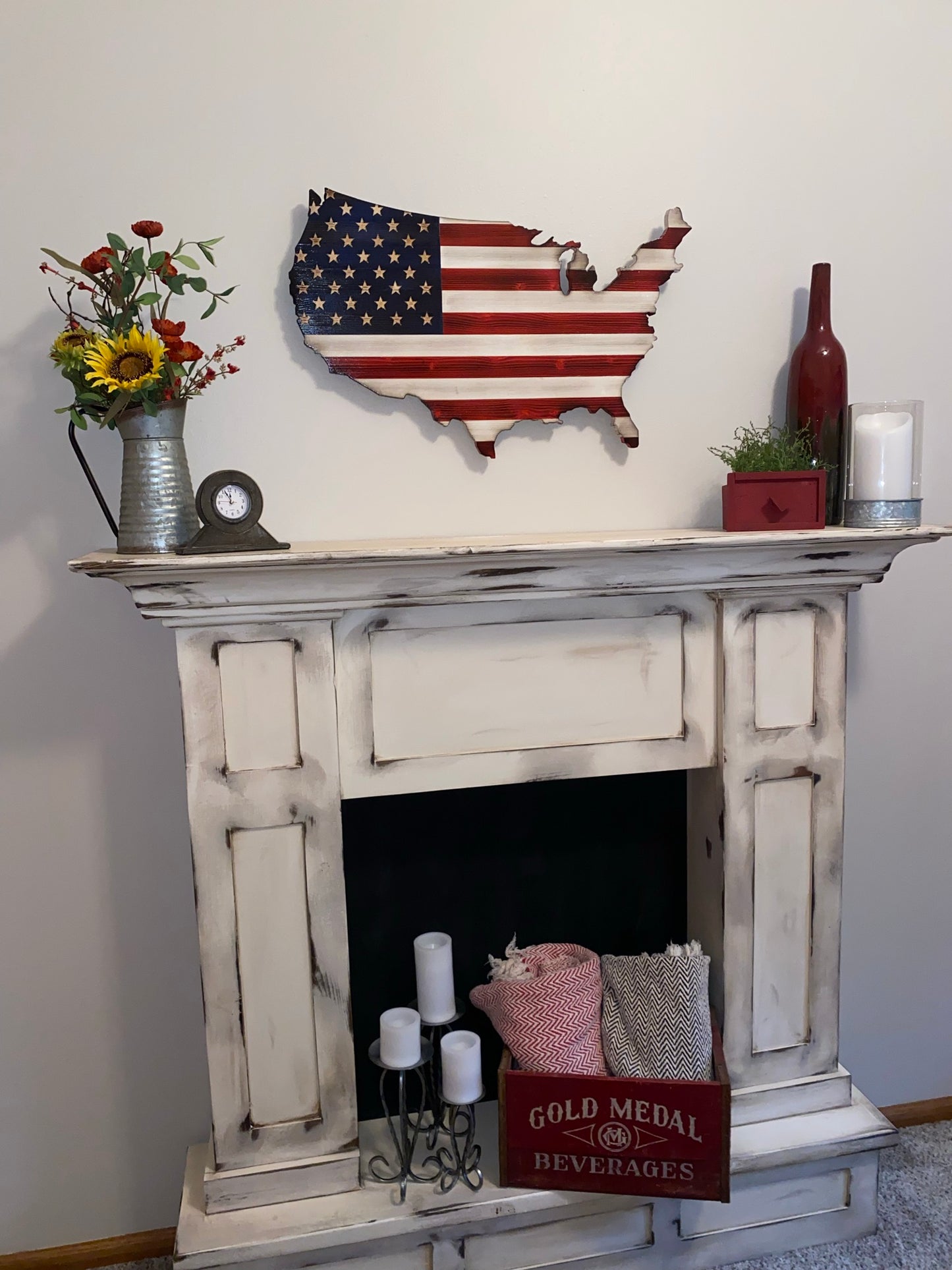 The Original Red, White and Blue Wooden Continental Rustic USA flag