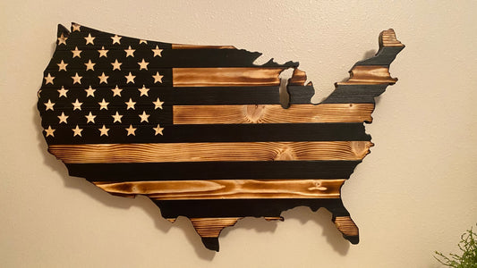 Rustic American Wooden Flag Charred Black Stripes Continental Rustic USA flag