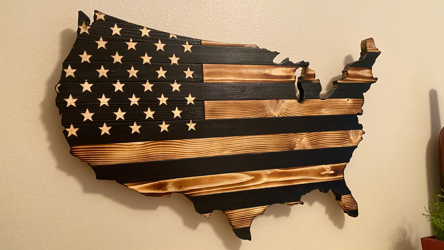 Rustic American Wooden Flag Charred Black Stripes Continental Rustic USA flag